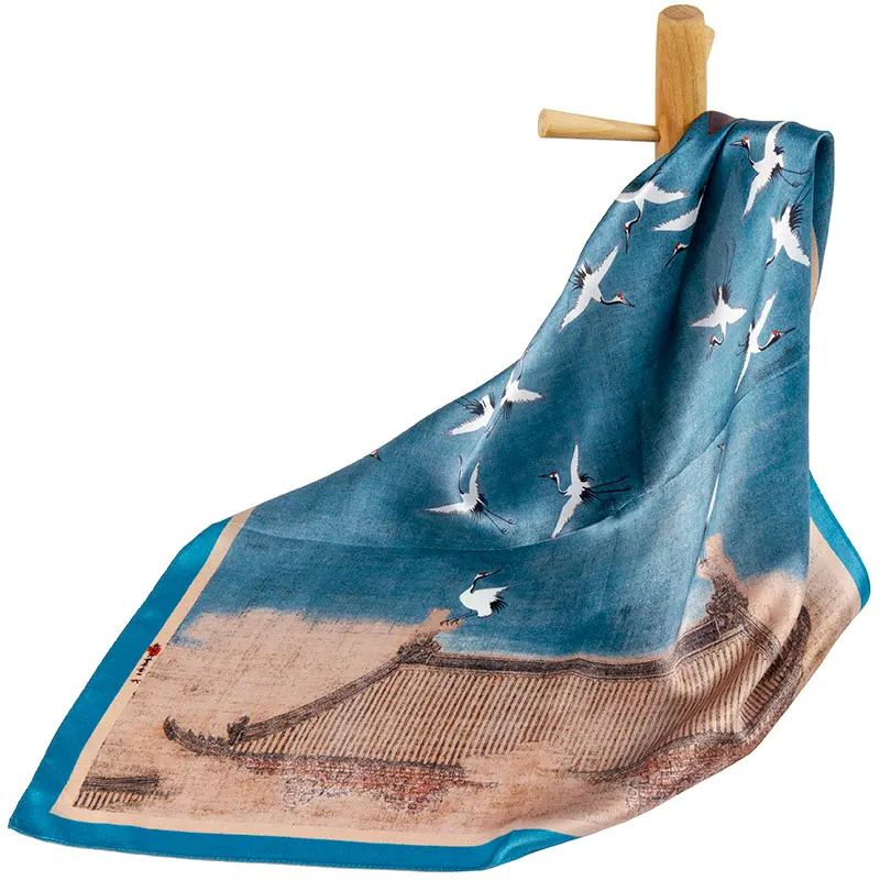 Шарф из чистого шелка Женская бандана женский шарф для волос платок с журавлем