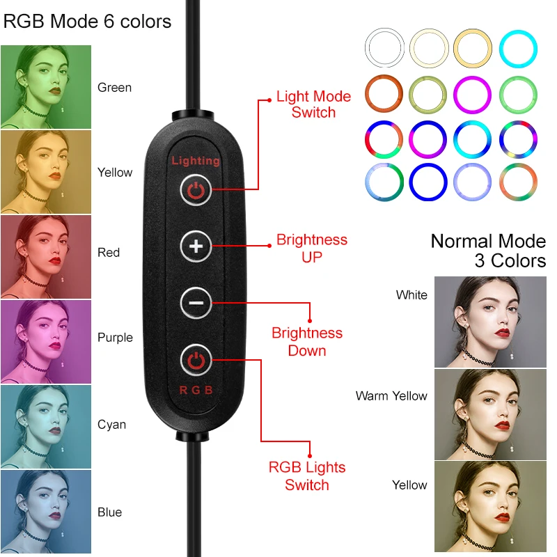 PYNSSEU RGB светодиодный кольцевая лампа с штатив Телефон Клип фотография красочные