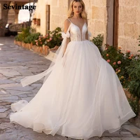 sevintage glitter wedding dresses sexy v neck spagehetti straps with bows appliques tulle boho bride gown 2021 vestidos de novie