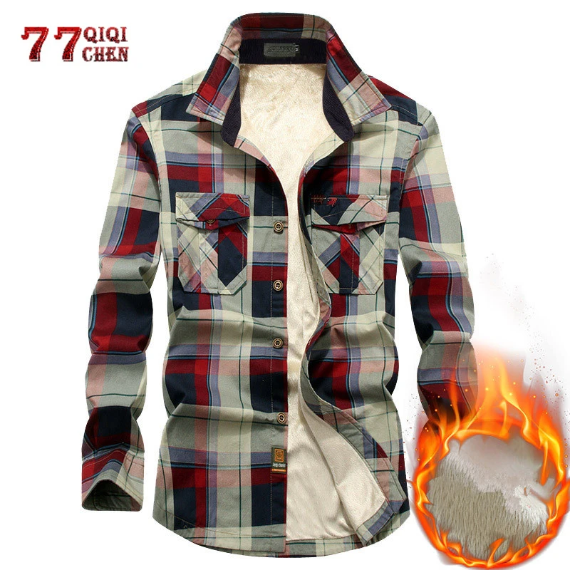 Мужская Фланелевая рубашка в клетку Повседневная теплая флисовая с длинным