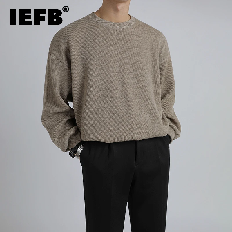 

Модные шикарные однотонные пуловеры IEFB, топы, новинка, Мужская свободная толстовка с круглым вырезом и длинным рукавом, Осень-зима 2021