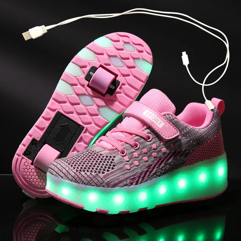 2020 Новые USB зарядка LED красочные Дети Мода кроссовки с двумя колеса роликовые