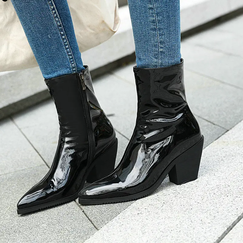 Женские ботильоны из лакированной искусственной кожи черные винные красные