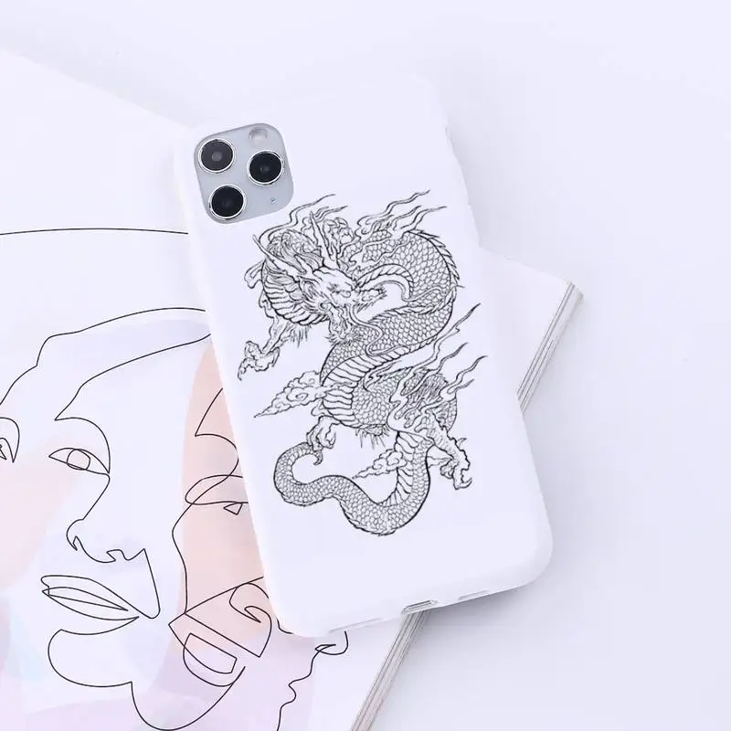 

Line Chinese dragon animal Phone Case Candy Color for iPhone 6 7 8 11 12 s mini pro X XS XR MAX Plus