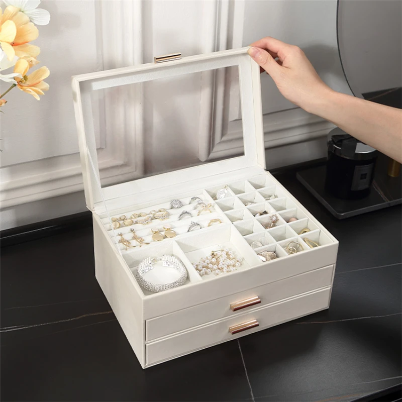 XINSOM New Big Jewelry Box Organizer Women Drawer Type Multilayer Necklace Earrings Rings Bracelets Jewelry Storage Box Casket