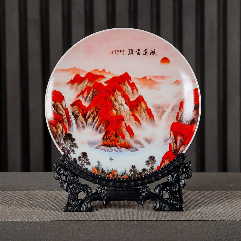 

Jingdezhen Ceramics Lucky Strike Hanging Plate Decoration Plate Chinese Style Living Room Wine Cabinet Porch Sitting Plate