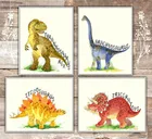 Плакат с динозавром из мультфильма акварель простая милая детская комната Картина на холсте для спальни Декор для комнаты для маленьких девочек и мальчиков холст настенное искусство