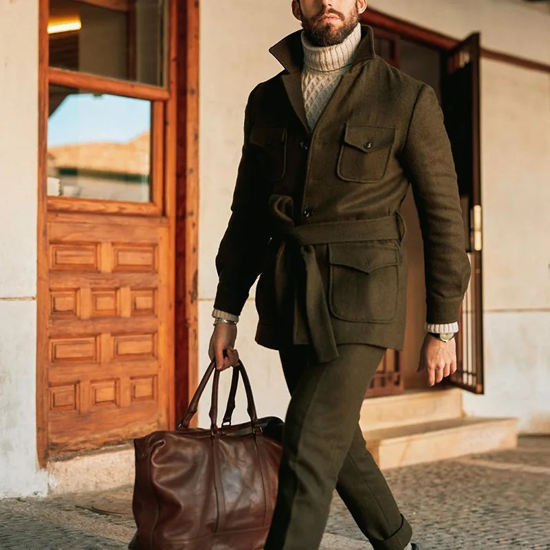 

2021 Mens Suits Tweed Two-Piece Suit Tweed Vintage Business Jacket and pants Custom Wedding Tuxedos New in autumn