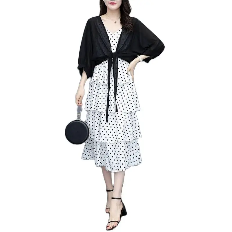 

Женское шифоновое платье до колен 4xl 5xl, летний комплект из 2 предметов, женское платье для похудения и снижения веса