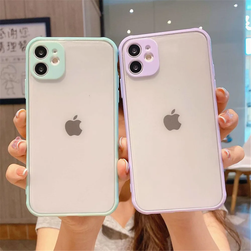 

10Pcs Candy Color Matte Clear Phone Case For iPhone 11 12 Pro Max X XR XS 7 8 Plus SE 2020 Shockproof Bumper Acrylic Back Cover