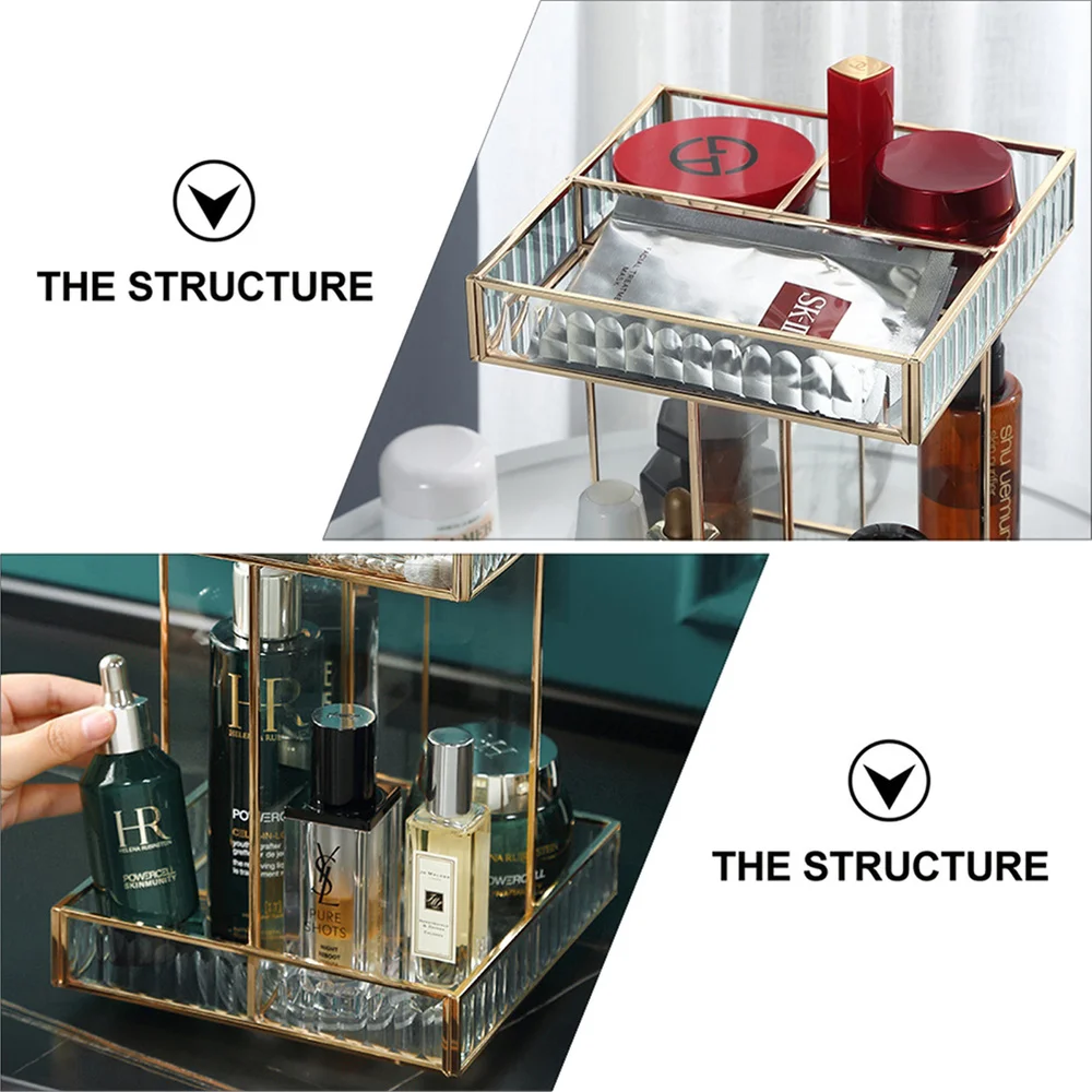 

1Pc Double Layers Cosmetic Storage Holder 306 Rotating Display Rack (Golden)