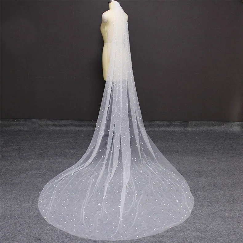 Beautiful Pearls One Layer 4M Bridal Veil Cathedral 4 Meters Wedding with White/Champagne | Свадьбы и торжества