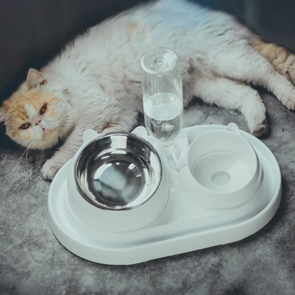 1 Set Double Bowl Automatic Drinking Pet Feeder Creative Feeding Basin Cat Food Water Supply for Dog (Whit | Дом и сад