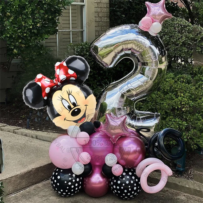 

33Pcs Disney Minnie Mouse Foil Balloons 32inch Silver Number Ballons For Kids Girls 1 2 3 4 5th Birthday Party Decoration Globos