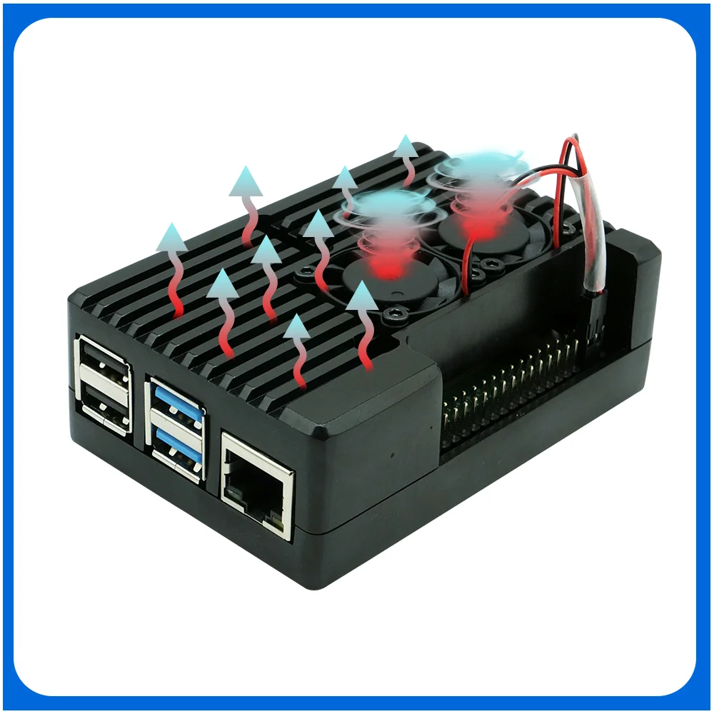 Двойной вентилятор Raspberry Pi 4 Модель B Алюминиевый металлический чехол с супер
