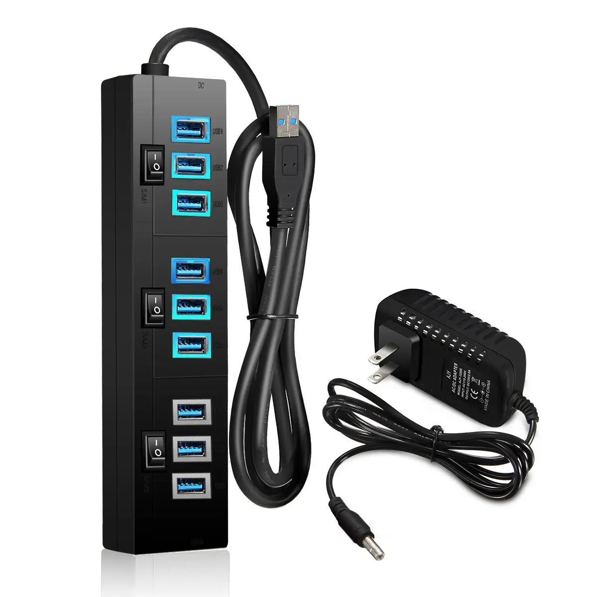 

EGU-002 USB 3.0 HUB USB Splitter 10 in 1 Ports with Switch Power Supply Adapter 5V 4A US Plug For PC Computer Accessories