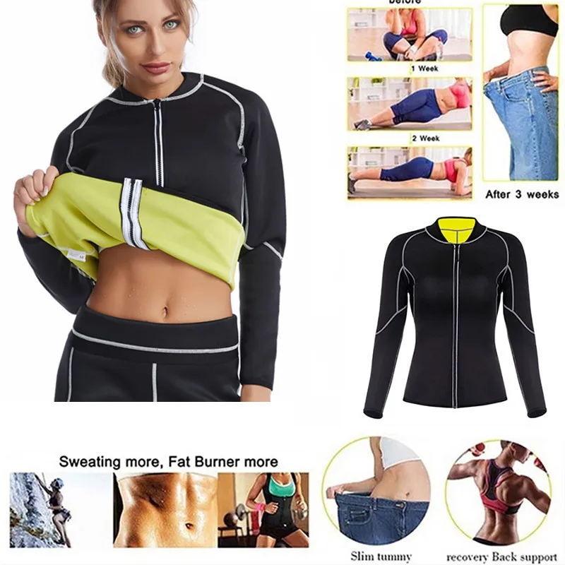 Women's neoprene shaping shirt, slimming body shaper, waistband, zippered blouse, sauna, heated shirt