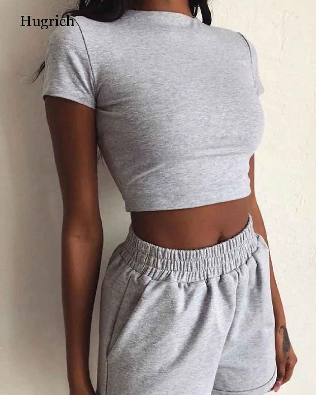 

2 Piece Set Women Summer O-Neck Casual Crop Top 2020 Female Clothing Tracksuit Pockets Loose Shorts Two Piece