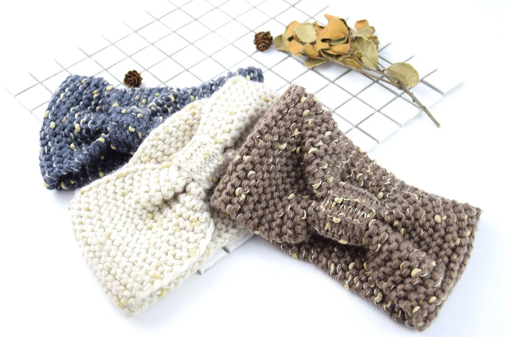 Горячая Распродажа Золотой бант ободок для волос хиджаб шарф теплая акриловая