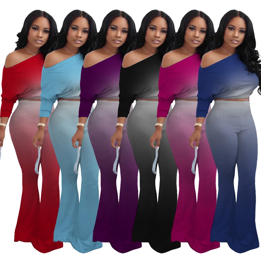 Женский комплект из 2 предметов длинные расклешенные брюки с градиентом Модный