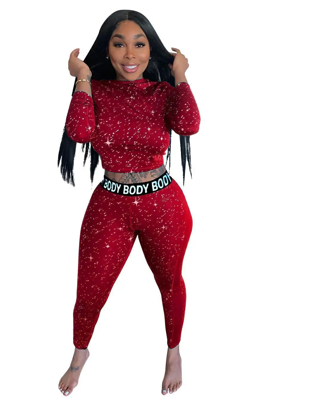

Cutubly Long Sleeve 2 Piece Set Tracksuit Star Body Letter Women Set Tops Pencil Pants Set Suit Fashion Fitness Casual Outfits
