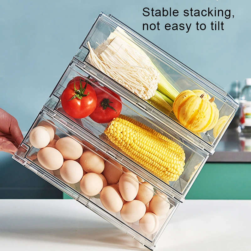 

Kitchen Convenience Transparent Refrigerator Organizer Storage Box Drawer Type for Freezer Cabinet Countertops S7