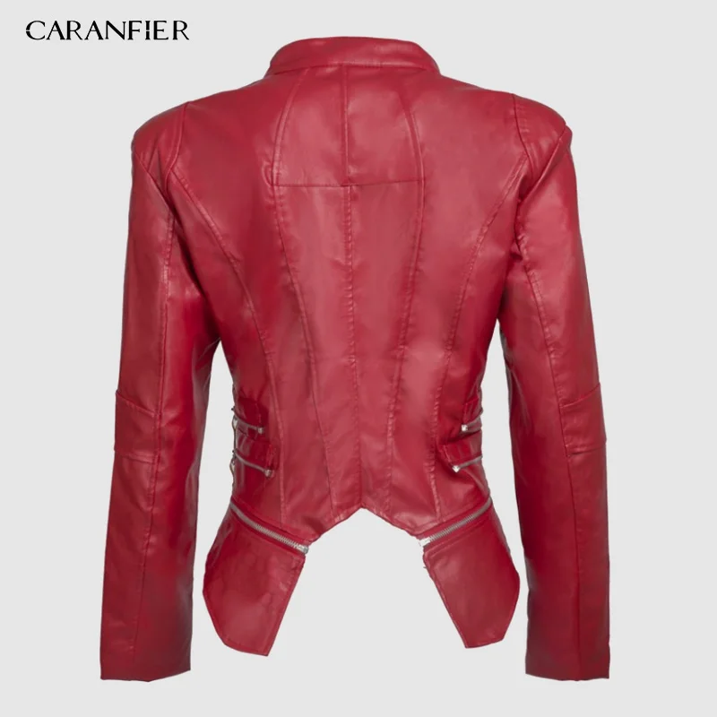 Куртка CARANFIER женская из искусственной кожи короткая приталенная черная