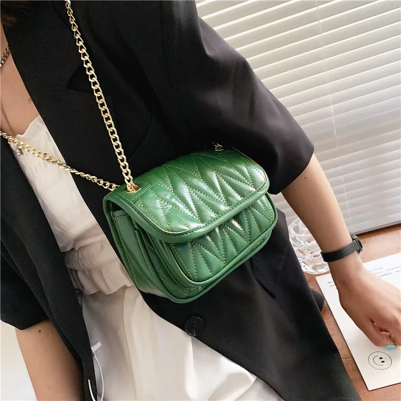 

Green Small PU Leather Crossbody Bags for Women 2021 Fashion Branded Trendy Lady Luxury Chain Shoulder Handbags and Purses