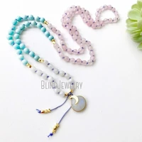 mn19849 rose quartz turquoise moonstone mala necklace beads knotted mala beads moonstone mala knotted mala prayer beads
