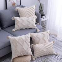 tassels cushion cover 45x 45cm30x50cm beige pillow cover handmade square home decoration for living room bed room sofa