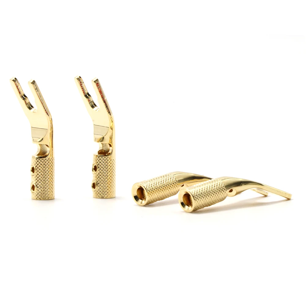 8Pcs Pure Copper Gold plated Y Spade Connector Plug Fork Connectors Plug Loudspeaker Cable Connector Plug Speaker Cable Jack