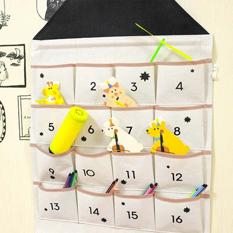 

16/24 Pockets Calendar Storage Bag Wall Hanging Alphanumeric Canvas Bag Portable THIN889