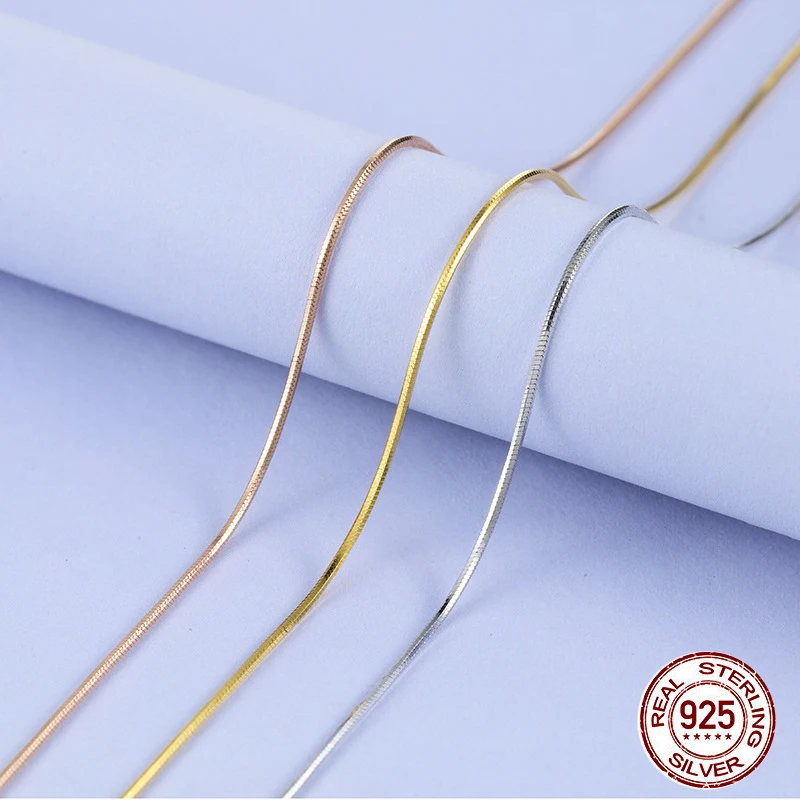 Ожерелье из серебра 100% пробы с цепочкой 1 мм для женщин, изящное ювелирное изделие из серебра/золота для мужчин 40 см, 45 см, 50 см, 55 см, 60 см, 70 см