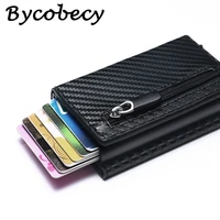 bycobecy rfid carbon fiber wallet smart card holder vintage pu leather coin purses magnetic closing mini men wallet carteira