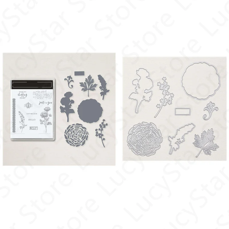 

RANUNCULUS Pattern Metal Cutting Dies and Clear Stamps Sets For Decoration Making Greeting Card Scrapbooking 2022 New Arrived