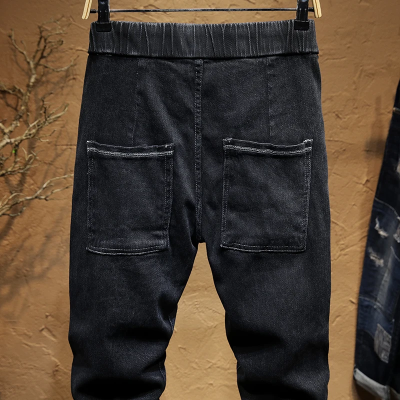 Мужские повседневные брюки KSTUN черные зауженные джинсы с эластичной резинкой на