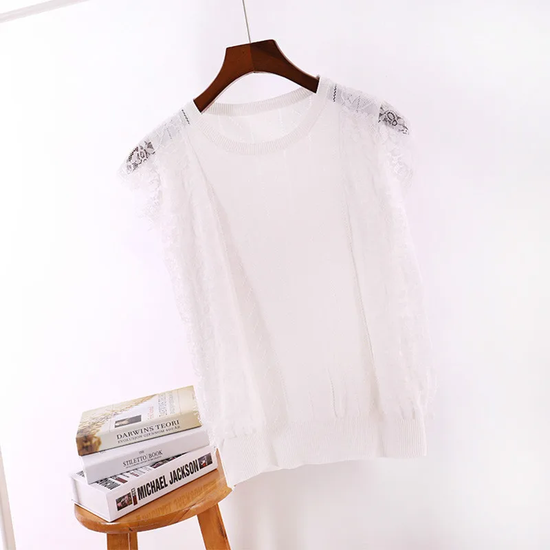 

New Arrival Fashion Lace Sexy Sleeveless Knit Vest Girl Women Knitwear Sweet Cute Ladies Tops Female Pullover Short 2020 Spring