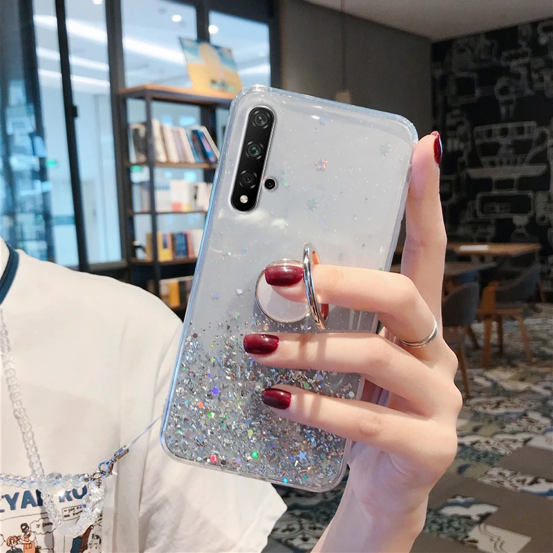 Auroras для huawei Nova 5T Блестящий блестящий чехол с блестками для Nova 5T прозрачный мягкий чехол со звездным небом полный Чехол со звездами и Луной - Цвет: Clear With Ring
