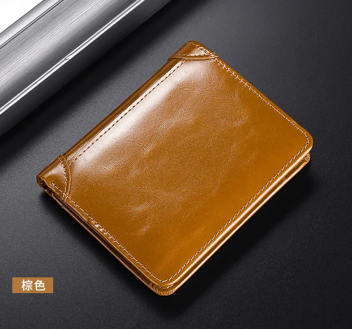 

Minimalism Man Wallet Vintage Genuine Leather RFID Anti Theft Three Fold Business Card Holder Purse Pocket Bag Wallet for Men