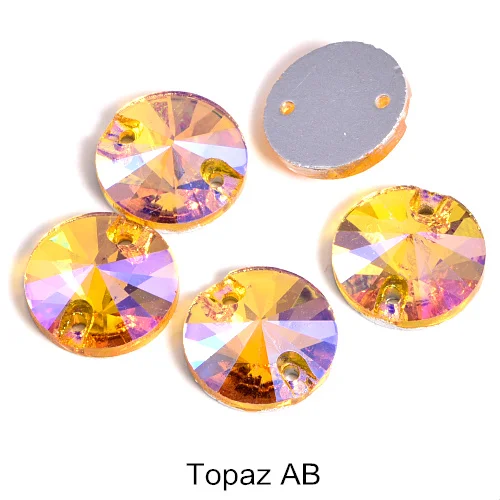 Topaz AB 5 размеров Красный AB Круглый Rivoli Кристалл Стекло пришивные стразы с плоской задней частью глубокий синий АВ пришивные стразы для свадебного платья B0999 - Цвет: Topaz AB
