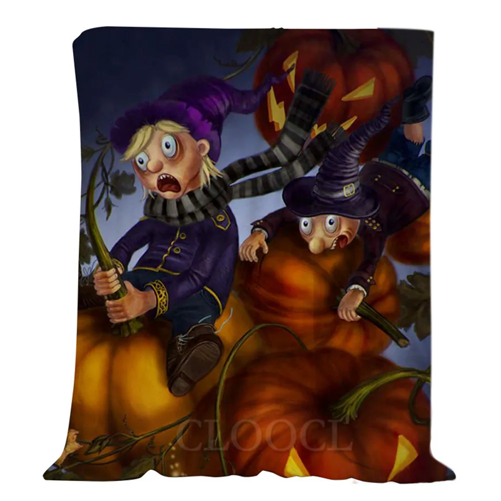 

CLOOCL Halloween Theme Flannel Blankets Jack-o-lanterns Fairies Print Plush Quilts Gifts For Girls Boys Keep Warm Casual Blanket