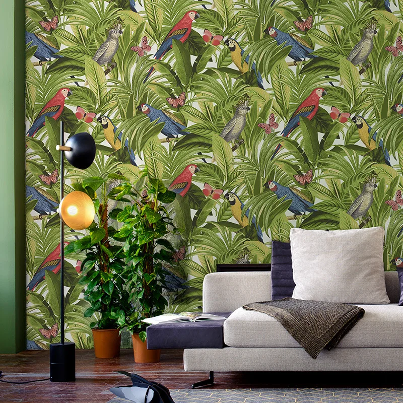 

beibehang Nordic Green Plants Wallpaper Tropical Rainforest Banana Leaf Wallpaper Southeast Asia Living Room Dining Background