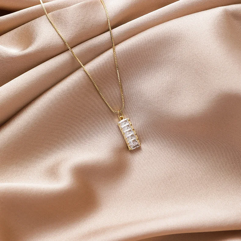 Новинка 2020 корейский Циркон прямоугольный ожерелье с подвеской простое