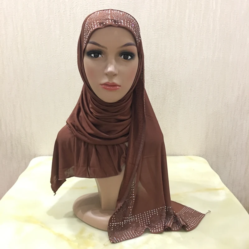 H1349 new instant pull on hijab amira one pcs muslim scarf with stones arabic hats
