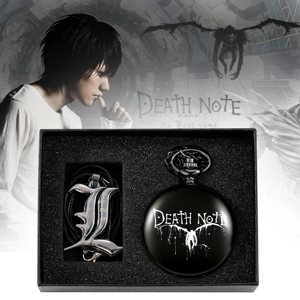 Black Classic Pocket Watch Set Man Quartz Clock Pendants Exquisite Men's Necklace Accessories Birthday Gift Box for Boyfriend