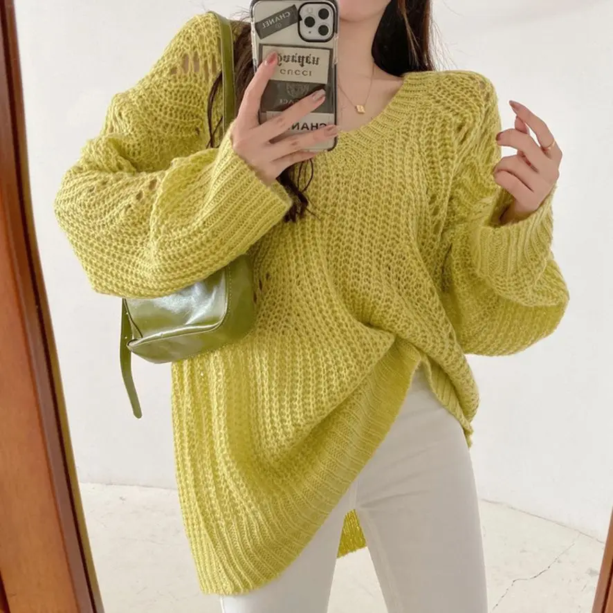 

Alien Kitty теплый мягкий пуловер с вырезами свитеры 2021 однотонный ленивый стиль оверсайз НОВЫЙ свободный стильный трикотаж OL шикарные женские ...