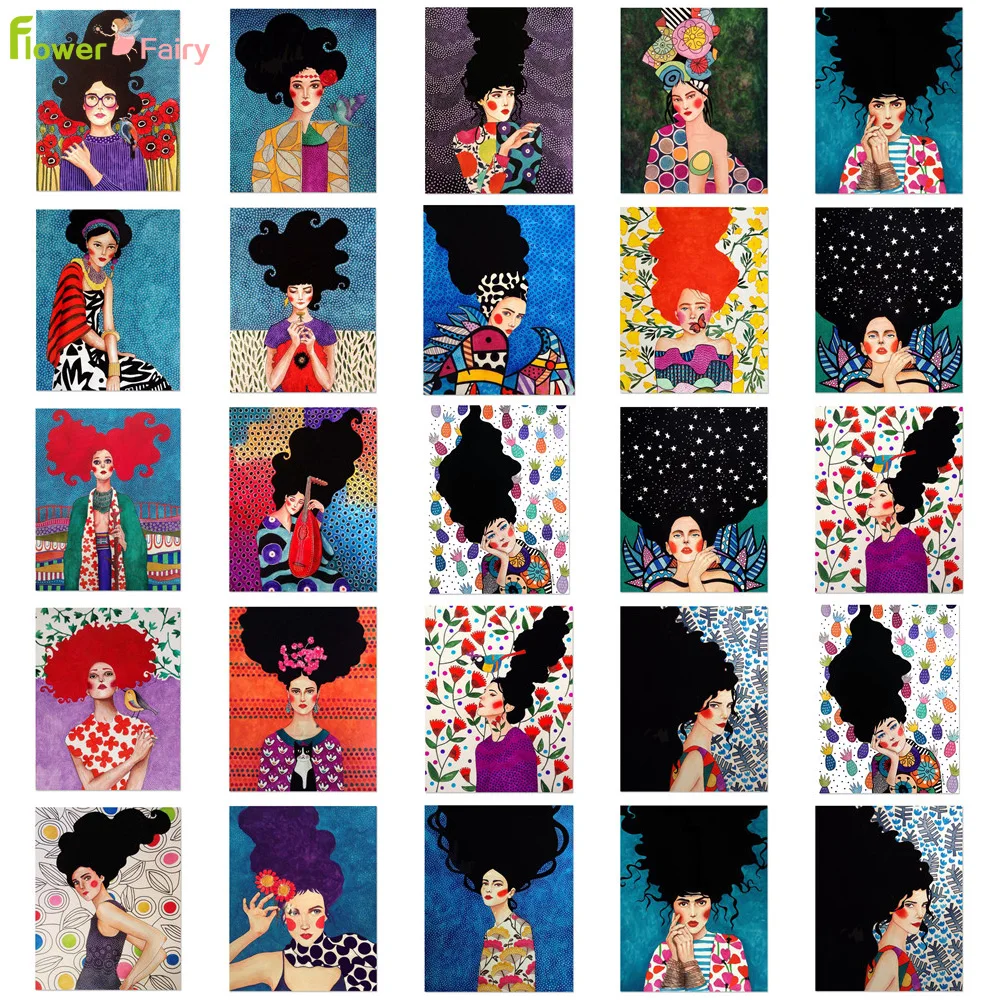 Абстрактная девочка Цветок Птица настенная живопись холст скандинавский постер