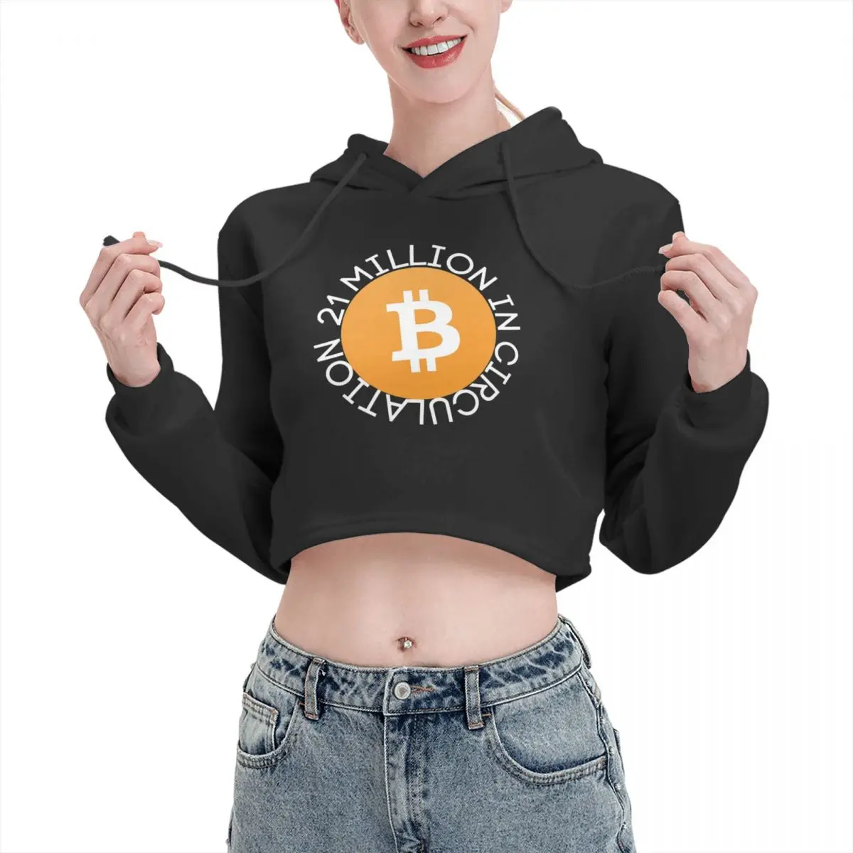 

Open navel Cat Ear Hoodie Sweater BITCOIN - 21 MILLION IN CIRCULATION Hooded rope Humor sexy Print R403 pullover