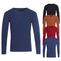 2021 new men s knitwear solid color v neck inner sweater slim fit long sleeved pullover leisure warm sweater