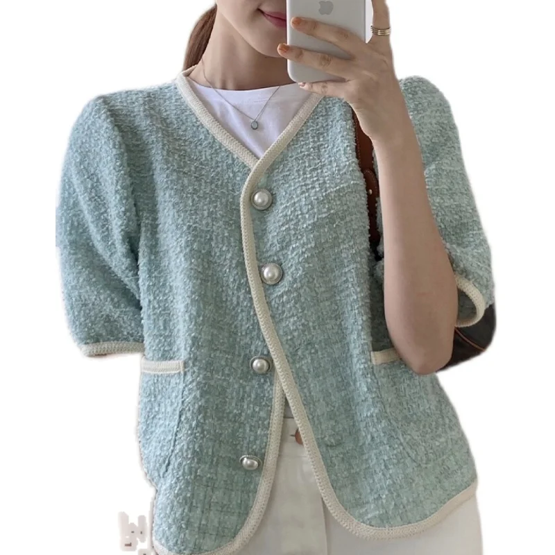 

Chic small sweet mint green joker serging wind coat